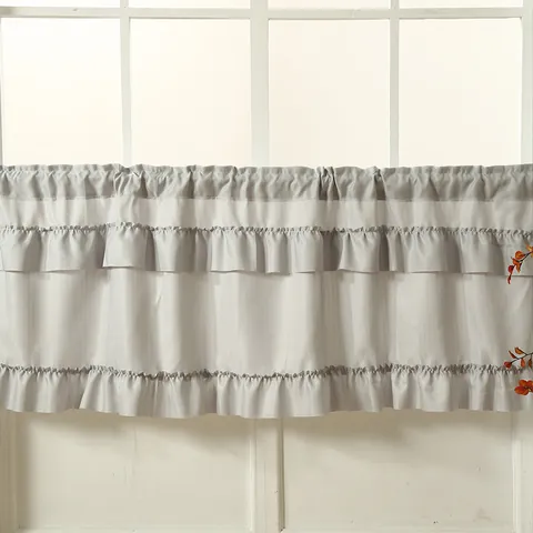 American Pastoral Tiered Ruffle Cafe Curtain Solid Color Polyester Valance Rod Pocket Half Curtain For Window Cabinet Decor