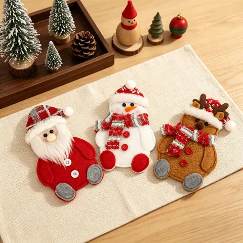 Soportes para Cubiertos de Navidad Papá Noel Muñeco de Nieve Reno Bolsas de Tela no Tejida Decoraciones de Mesa Festivas