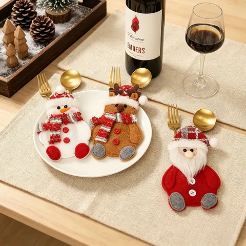 Soportes para Cubiertos de Navidad Papá Noel Muñeco de Nieve Reno Bolsas de Tela no Tejida Decoraciones de Mesa Festivas
