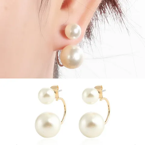 Elegante Doppelperlen Ohrstecker Legierung Galvanisiert Gold Silber Vorne Hinten Zweiseitige Ohrringe Für Damen Täglicher Schmuck
