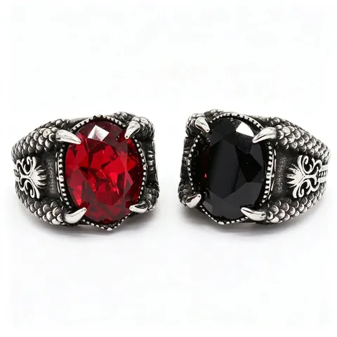 Vintage Gothic Dragon Claw Men Stainless Steel Ring Gothic Punk Biker Jewelry With Large Oval Rhinestone Inlay Retro Style Ring