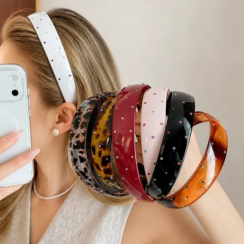 Diadema Ancha de Acrílico Vintage Con Diamantes de Imitación Coloridos Antideslizante Retro Moda Accesorios Cabello Mujer