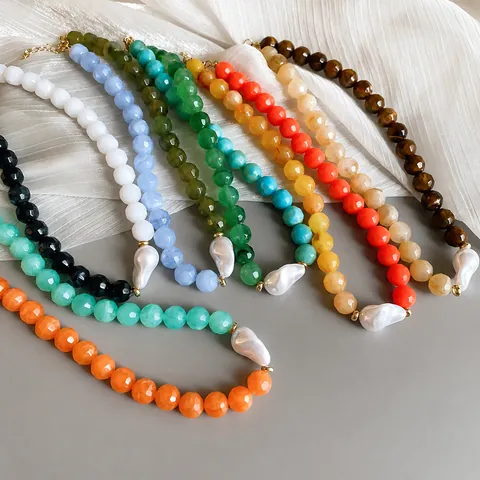 Acrylic Geometric Beads Clavicle Chain Necklace With Artificial Pearl Pendant For Women Dopamine Style Fashion Neck Jewelry