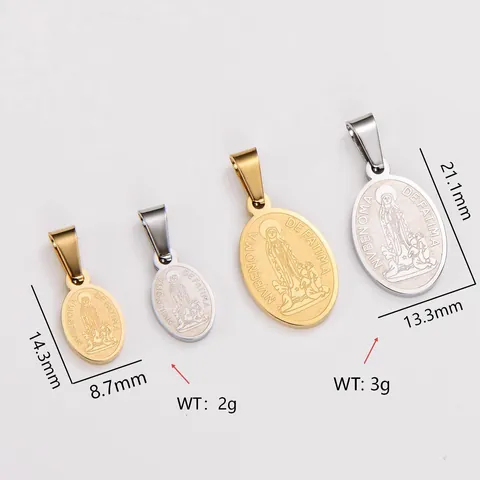 Vintage Religious Fatima Virgin Mary Pendant Stainless Steel 18K Gold Plated Oval Saint Medallion DIY Jewelry Findings