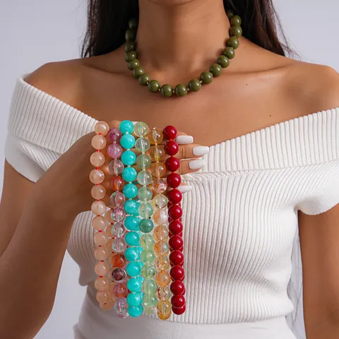 Fashion Exaggerated Acrylic Beaded Necklace Geometric Marble Texture Clasp Choker Necklace For Women Party Jewelry