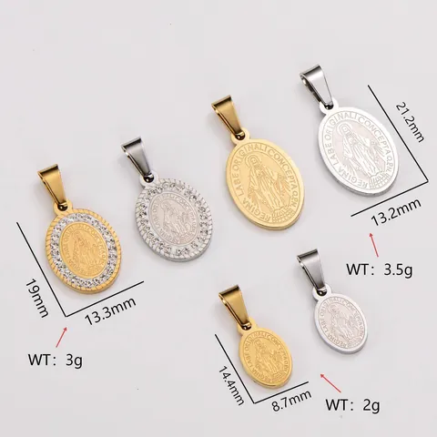 Vintage 304 Edelstahl Jungfrau Maria Oval Anhänger Halskette 18K Vergoldet Strass Wundertätige Medaille Religiöser Schmuck Für Unisex