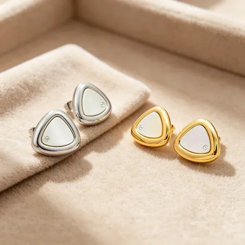 Edelstahl Dreieck Perlmutt Eingelegt Strass Ohrstecker Geometrische Halskette Schmuckset Für Damen Täglicher Accessoire