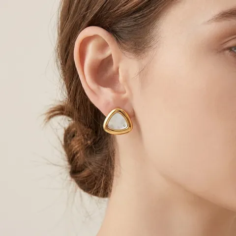 Edelstahl Dreieck Perlmutt Eingelegt Strass Ohrstecker Geometrische Halskette Schmuckset Für Damen Täglicher Accessoire