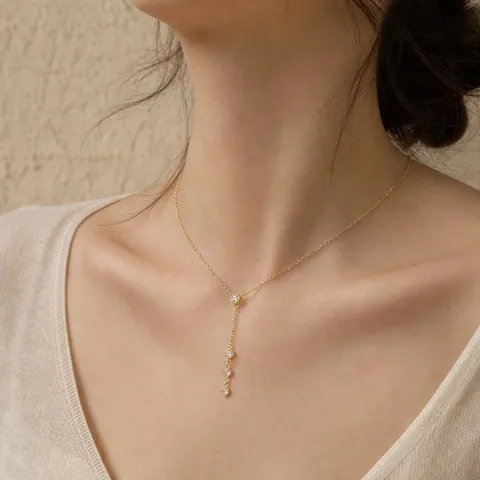 Luxe 304 Roestvrijstalen Strass Y-vormige Halsketting Verguld Hart Geometrische Hanger Ketting Voor Vrouwen Dagelijkse Mode Sieraden