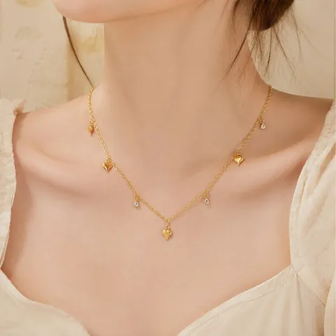 Luxe 304 Roestvrijstalen Strass Y-vormige Halsketting Verguld Hart Geometrische Hanger Ketting Voor Vrouwen Dagelijkse Mode Sieraden