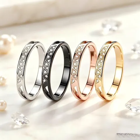 CNC Carved Stainless Steel Geometric Triangle Rhinestone Inlaid Ring For Women Men Light Luxury Fashion Jewelry Band Ring
