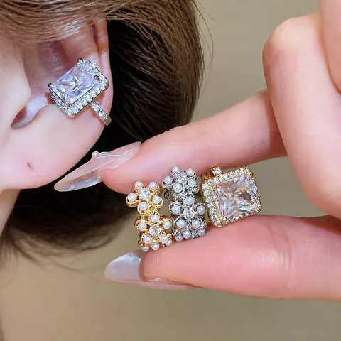 18K Verguld Zirconia Kunstparel Oorklem Voor Vrouwen Franse Vintage Bloem Geen Piercing Clip Oorbellen Luxe Sieraden