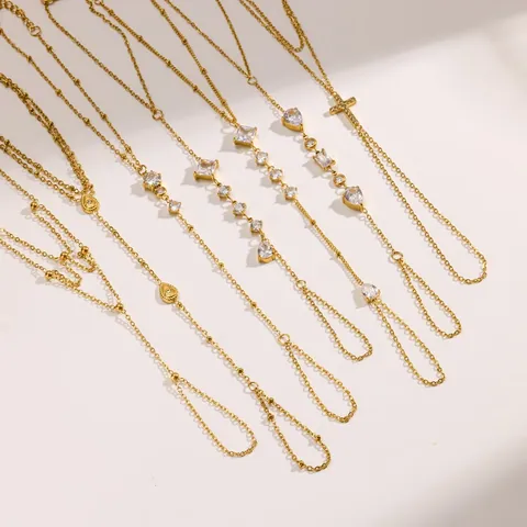 Juego de Pulsera Vinculada con Anillo de Acero Inoxidable con Strass para Mujer Cadena de Mano Geométrica con Colgante de Corazón