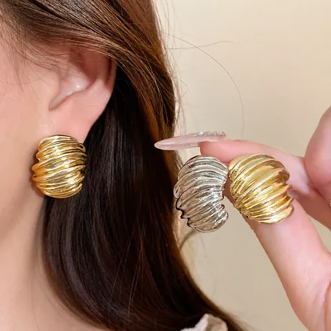 Pendientes de Botón de Aleación Vintage con Textura Geométrica y Poste de Plata de Ley 925 para Mujer