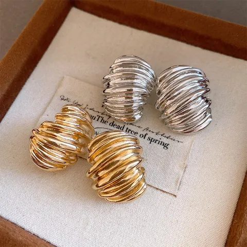 Pendientes de Botón de Aleación Vintage con Textura Geométrica y Poste de Plata de Ley 925 para Mujer