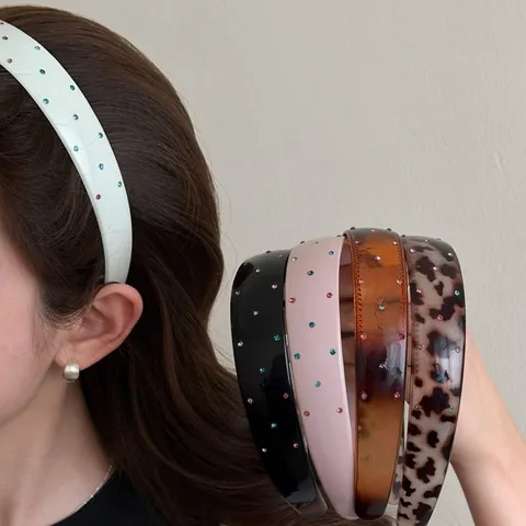 Diadema Ancha de Strass Colorido Estilo Coreano Aro de Pelo de Acrílico Retro Francés Accesorios para el Cabello de Mujer