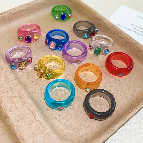Nische Mode Design Harz Strass Eingelegter Ring Für Damen Bunter Geometrischer Zeigefinger Ring Retro Y2K Schmuck Geschenk