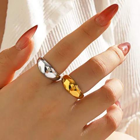 Minimalistischer Edelstahl Breiter Gebogener Offener Ring Für Damen Gold Silber Plattiert Dick Poliert Geometrisch Verstellbarer Fingerring Schmuck