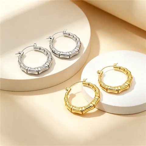 New Chinese Minimalist Stainless Steel Bamboo Joint Hoop Earrings Geometric U-shaped Gold Silver Plated Earrings For Women Fashion Jewelry Gift