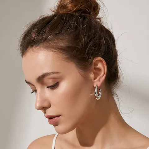 Boucles d'Oreilles Créoles en Forme de U en Acier Inoxydable pour Femmes Minimaliste Géométrique Poli Bijoux Rétro