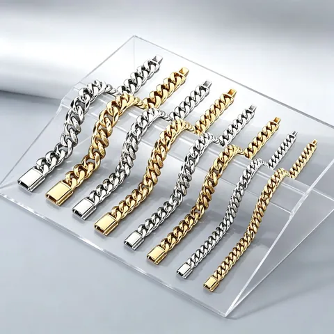 Hip Hop Solid Thick Cuban Link Bracelet Unisex Stainless Steel Gold Silver Polished Chain With Box Clasp Trendy Jewelry