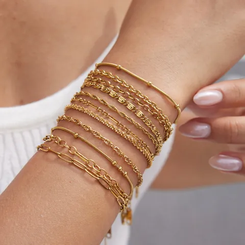 Pulsera de Cadena de Acero Inoxidable Bañada en Oro Minimalista para Mujer Joyería Elegante Geométrica Apilable Regalo
