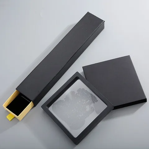 Minimalistische Schwarze Schmuck Geschenkbox Schubladentyp Armband Halskette Aufbewahrungsbox PE-Folie Schwebender Displayrahmen Schmuck Organizer