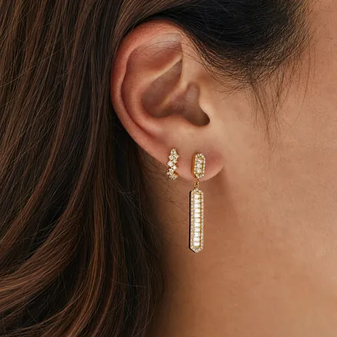 Lussuosi Orecchini a Pendente Geometrici in Acciaio Inossidabile con Strass Placcati Oro Ipoallergenici Gioielli Moda Donna