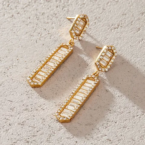 Lussuosi Orecchini a Pendente Geometrici in Acciaio Inossidabile con Strass Placcati Oro Ipoallergenici Gioielli Moda Donna