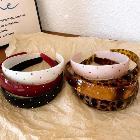 Serre-tête Vintage Français en Acrylique Imprimé Léopard avec Strass Mode Trajet Accessoires Cheveux Femme