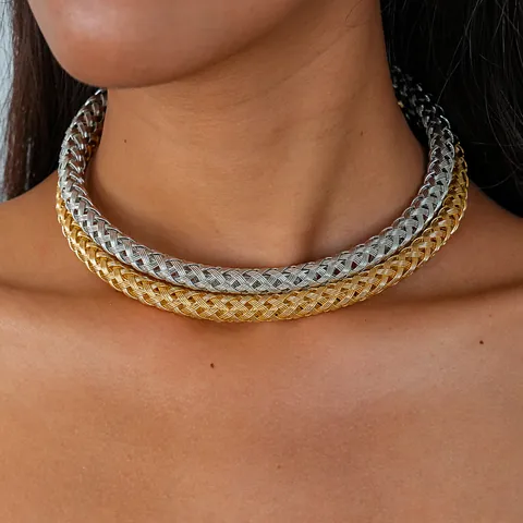 Collier Ras de Cou en Métal Tressé Minimaliste pour Femmes Style Froid Croix Géométrique Collier Ouvert Bijoux de Mode