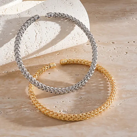 Collier Ras de Cou en Métal Tressé Minimaliste pour Femmes Style Froid Croix Géométrique Collier Ouvert Bijoux de Mode