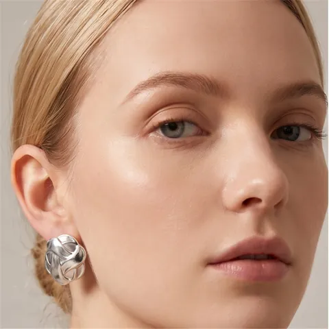 Stainless Steel Diamond Grid Button Stud Earrings Gold Silver Two Tone Geometric Woven Texture Vintage Luxury Women Jewelry