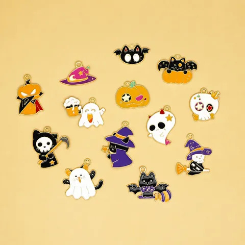 Halloween DIY Zinc Alloy Charms Enamel Pumpkin Ghost Bat Witch Skeleton Pendants For Keychain Necklace Jewelry Making Craft Supplies