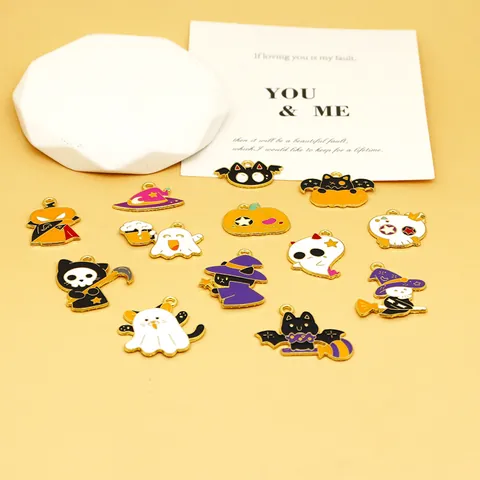 Halloween DIY Zinc Alloy Charms Enamel Pumpkin Ghost Bat Witch Skeleton Pendants For Keychain Necklace Jewelry Making Craft Supplies