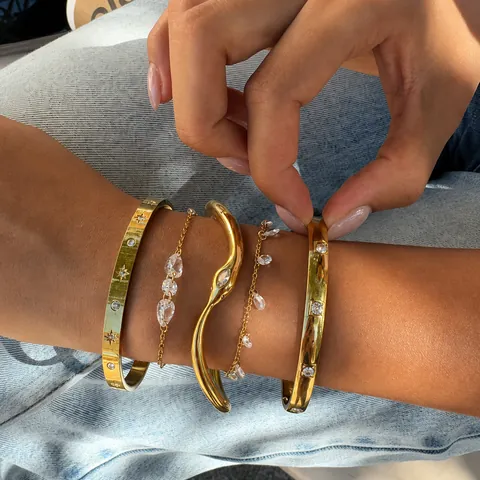Lussuoso Bracciale in Acciaio Inossidabile Con Strass per Donna Placcato Oro Argento Stella Onda Resistente all'Acqua Braccialetto Gioielli Moda Regalo