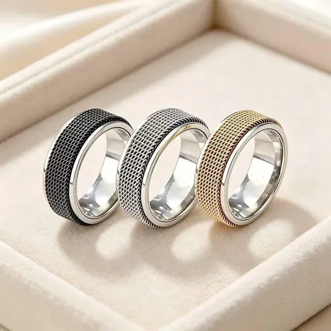 Drehbarer Netz-Edelstahlring Für Damen Und Herren Stressabbau Spinner-Fingerband Mode Geometrischer Partnerring Schmuck