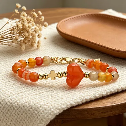 Minimalistisches Herz Naturstein Armband Kupfer Vergoldet Kreuz Anhänger Perlenarmband Rosenquarz Tigerauge Schmuck Für Damen