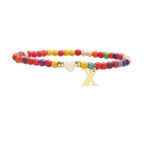 Bohemian Stainless Steel Multicolor Turquoise Beaded Anklet For Women Initial Letter A-Z Heart Pendant Foot Jewelry