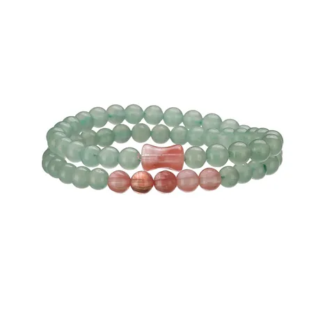 Minimalistisches Naturstein Doppellagig Perlen Armband Mit Bambus Geformten Perlen Roter Achat Rosenquarz Tigerauge Dehnbares Armband Für Damen Schmuck