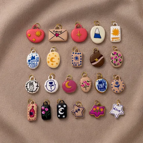 Vintage Enamel Copper Shoe Charms Multicolor Floral Star Moon Pattern DIY Jewelry Accessories For Clogs Sandals Sneakers