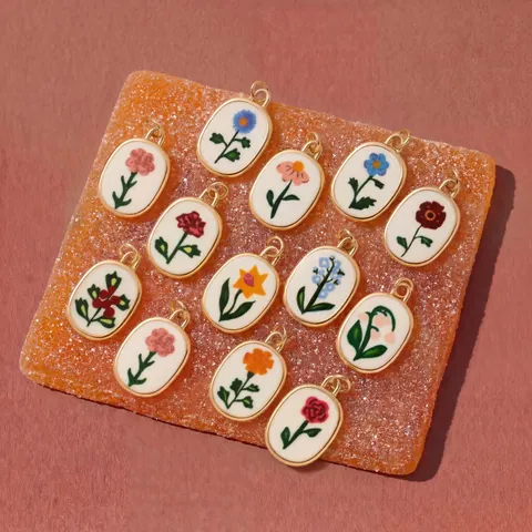 12 Month Birth Flower Pendants Copper Enamel Floral Charms For DIY Necklace Bracelet Shoes DIY Jewelry Making Accessories