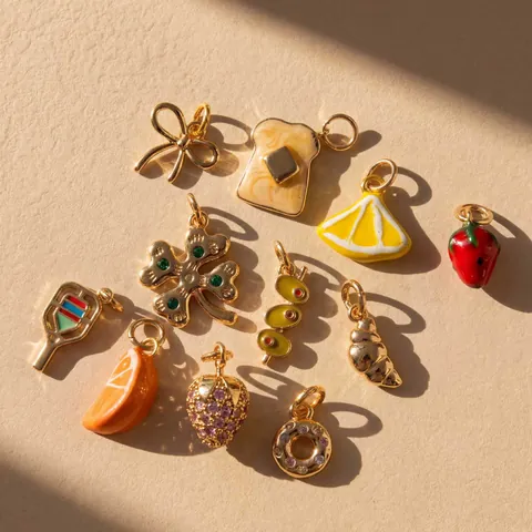 Enamel Food Fruit Pendant Gold Plated Copper Rhinestone Shoe Charms Jewelry Making DIY Findings For Women Girls Accessory