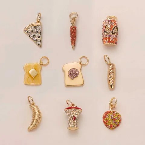 DIY Shoe Charms Copper Gold Plated Food Fruit Pendants Strawberry Pizza Croissant Butter Toast Bread Jewelry Making Findings