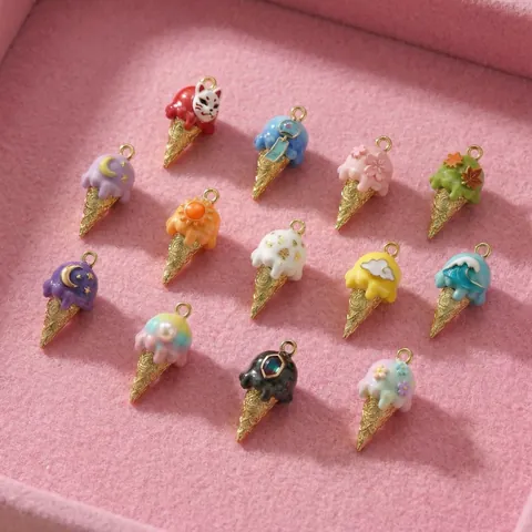 Cute Ice Cream Pendant Necklace For Women Colorful Copper Enamel Kitsune Fox DIY Jewelry Personalized Fashion Versatile Necklace