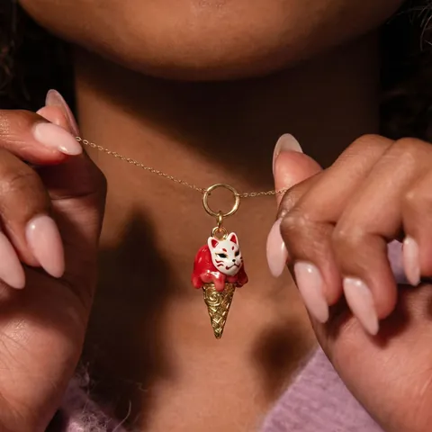 Cute Ice Cream Pendant Necklace For Women Colorful Copper Enamel Kitsune Fox DIY Jewelry Personalized Fashion Versatile Necklace