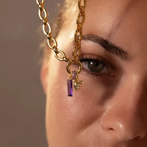 Collana Con Ciondolo Pietra Portafortuna in Acciaio Inossidabile Vintage Per Donna Placcata Oro 18K Zirconia Gioielli DIY Geometrici
