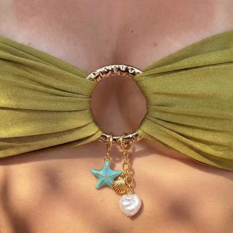 Stainless Steel Bikini Jewelry Accessories Seaside Resort Style Gold Plated Starfish Shell Heart Charms For DIY Swimwear Pendants Decorative Rhinestone Artificial Pearl Ornaments