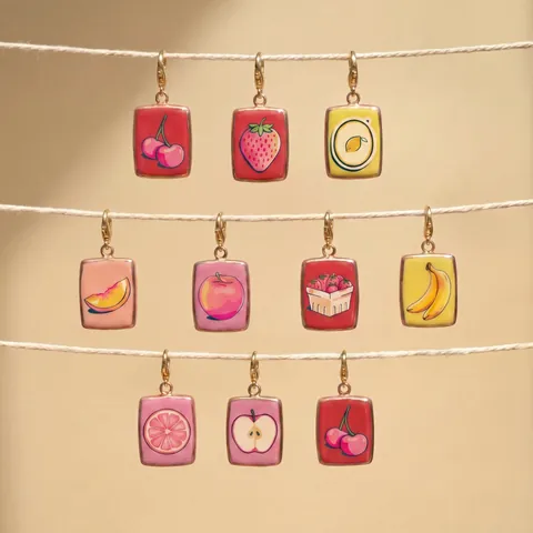 Roestvrij Stalen Vergulde Fruit Print Hanger Ketting Aardbei Citroen Kers Rechthoek Charms Voor DIY Sieraden Maken Accessoires Voor Vrouwen