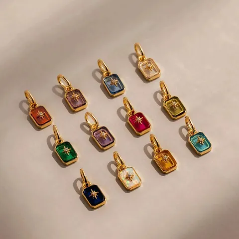18K Gold Plated Titanium Steel Square Zirconia Pendant With Starburst North Star Birthstone Jewelry For Women DIY Necklace Accessories